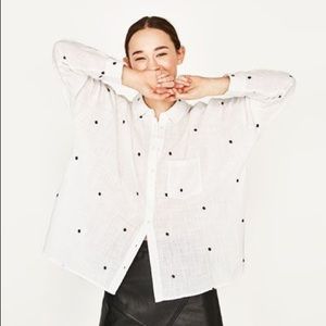 Zara Embroidered Oversized Button Down Shirt